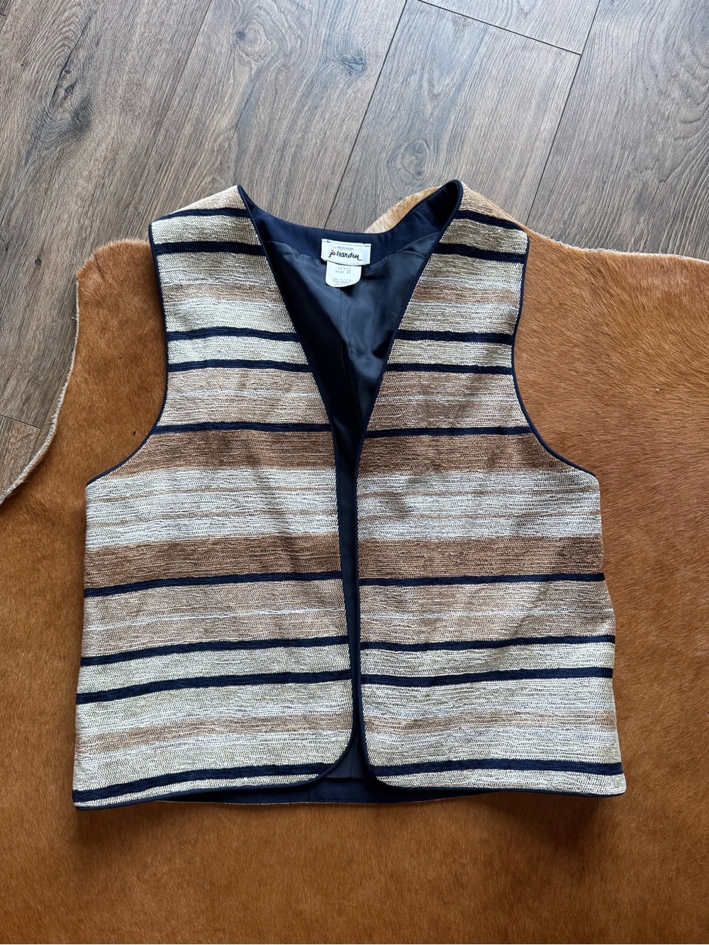 Vintage-Striped Vest - Neutral Brown & Navy